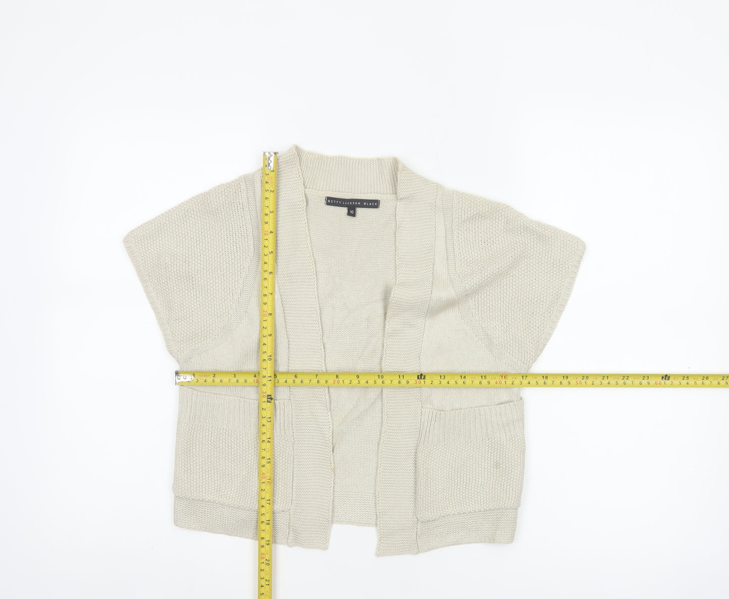 Betty Jackson Black Women Ivory Size 10 Open Knit Cardigan Pockets