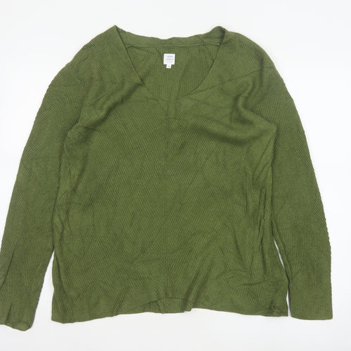 John Lewis Women Green Size 12 V-Neck Open Knit Cardigan