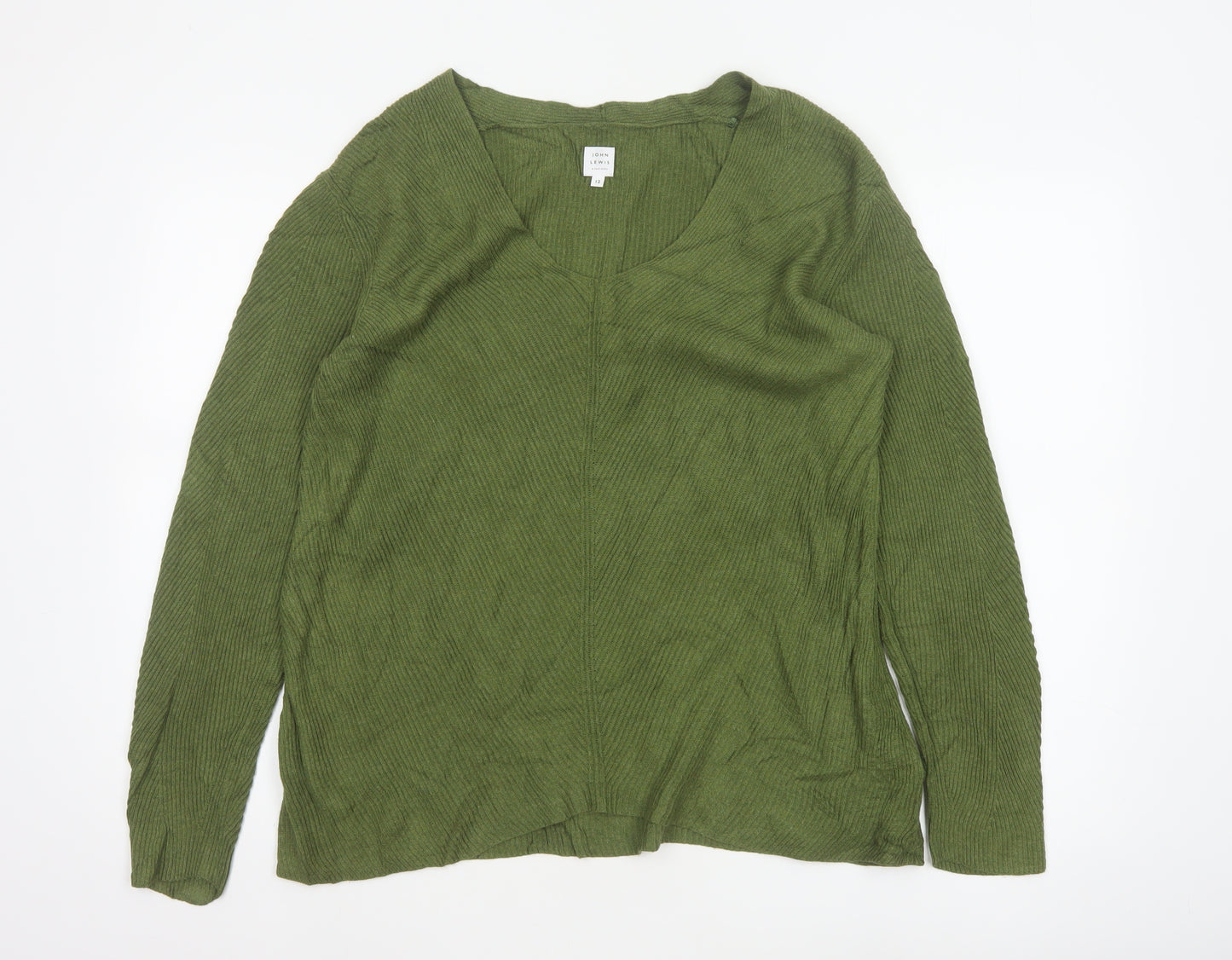John Lewis Women Green Size 12 V-Neck Open Knit Cardigan