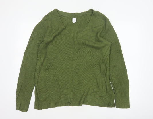 John Lewis Women Green Size 12 V-Neck Open Knit Cardigan