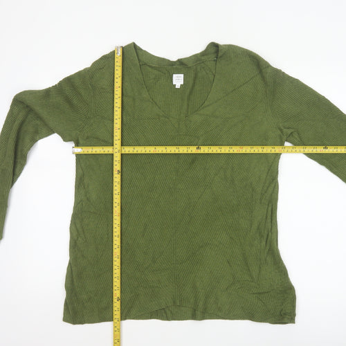 John Lewis Women Green Size 12 V-Neck Open Knit Cardigan