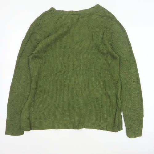 John Lewis Women Green Size 12 V-Neck Open Knit Cardigan