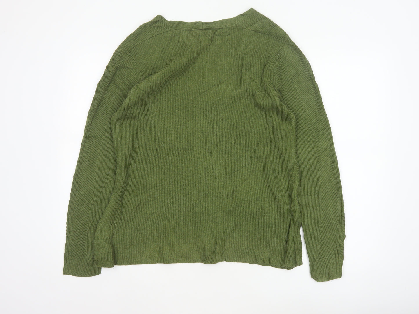 John Lewis Women Green Size 12 V-Neck Open Knit Cardigan
