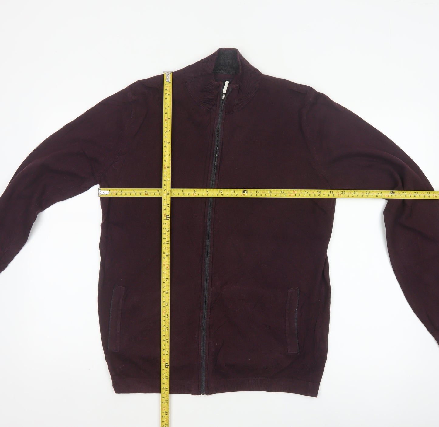 Jeff Banks London Men's Burgundy S Cotton Cashmere Full Zip Jumper