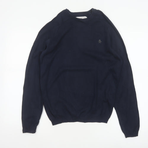 Original Penguin Men’s Blue S Crew Neck Cotton Logo Pullover Jumper