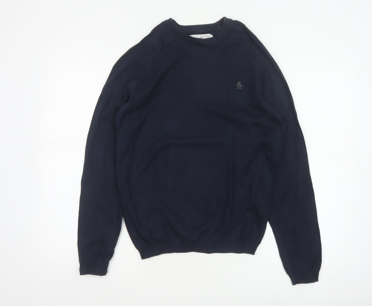 Original Penguin Men’s Blue S Crew Neck Cotton Logo Pullover Jumper