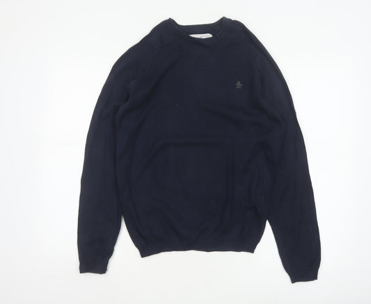 Original Penguin Men’s Blue S Crew Neck Cotton Logo Pullover Jumper