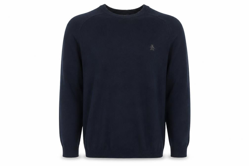 Original Penguin Men’s Blue S Crew Neck Cotton Logo Pullover Jumper