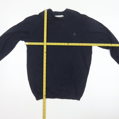 Original Penguin Men’s Blue S Crew Neck Cotton Logo Pullover Jumper