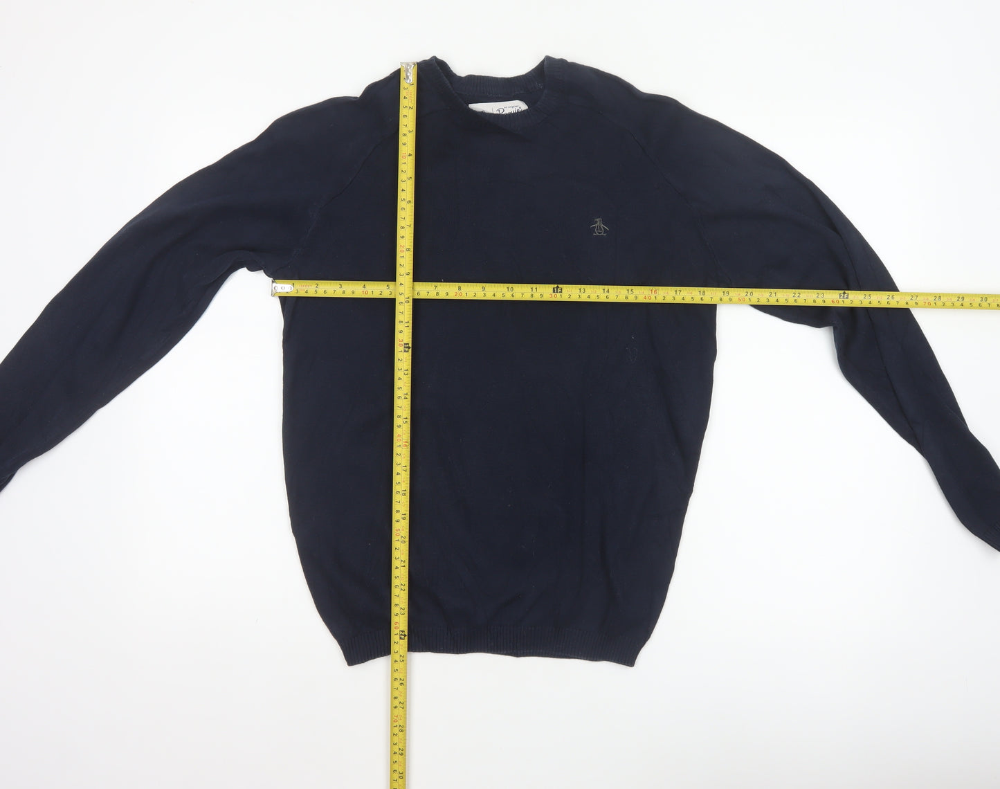 Original Penguin Men’s Blue S Crew Neck Cotton Logo Pullover Jumper