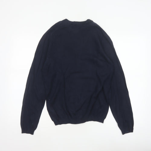Original Penguin Men’s Blue S Crew Neck Cotton Logo Pullover Jumper