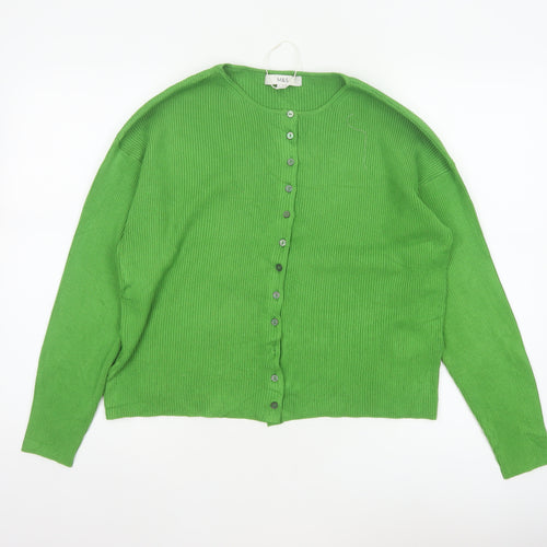 Marks & Spencer Women Green Size 10 Rib Knit Button Cardigan