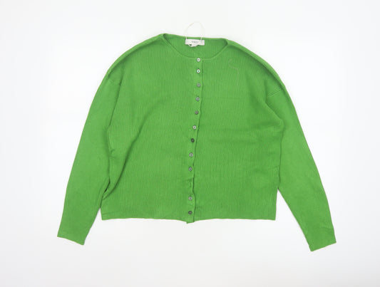 Marks & Spencer Women Green Size 10 Rib Knit Button Cardigan
