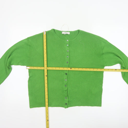 Marks & Spencer Women Green Size 10 Rib Knit Button Cardigan