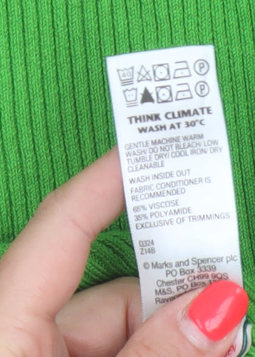 Marks & Spencer Women Green Size 10 Rib Knit Button Cardigan