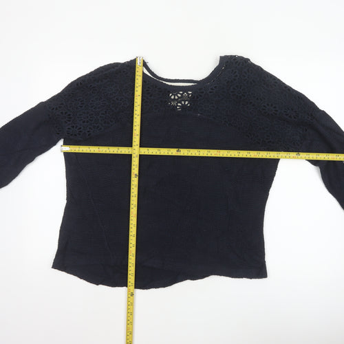 Next Women’s Navy Blue Size 14 Floral Crochet Yoke Knit Jumper