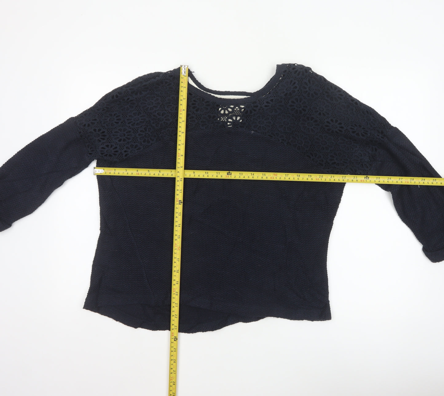 Next Women’s Navy Blue Size 14 Floral Crochet Yoke Knit Jumper