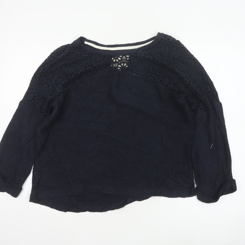 Next Women’s Navy Blue Size 14 Floral Crochet Yoke Knit Jumper