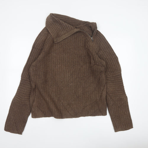 Gap Women Brown M Chunky Cable Knit 1/4 Zip High Neck Jumper