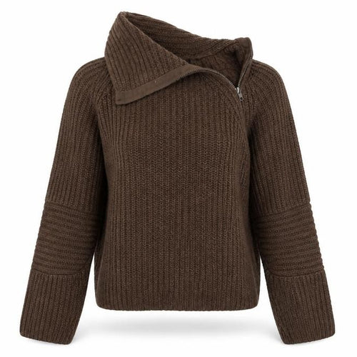 Gap Women Brown M Chunky Cable Knit 1/4 Zip High Neck Jumper