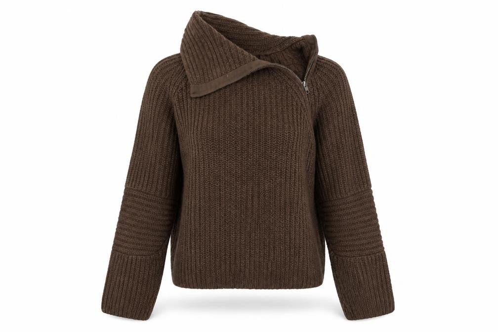 Gap Women Brown M Chunky Cable Knit 1/4 Zip High Neck Jumper