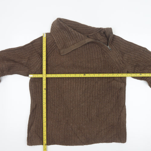 Gap Women Brown M Chunky Cable Knit 1/4 Zip High Neck Jumper