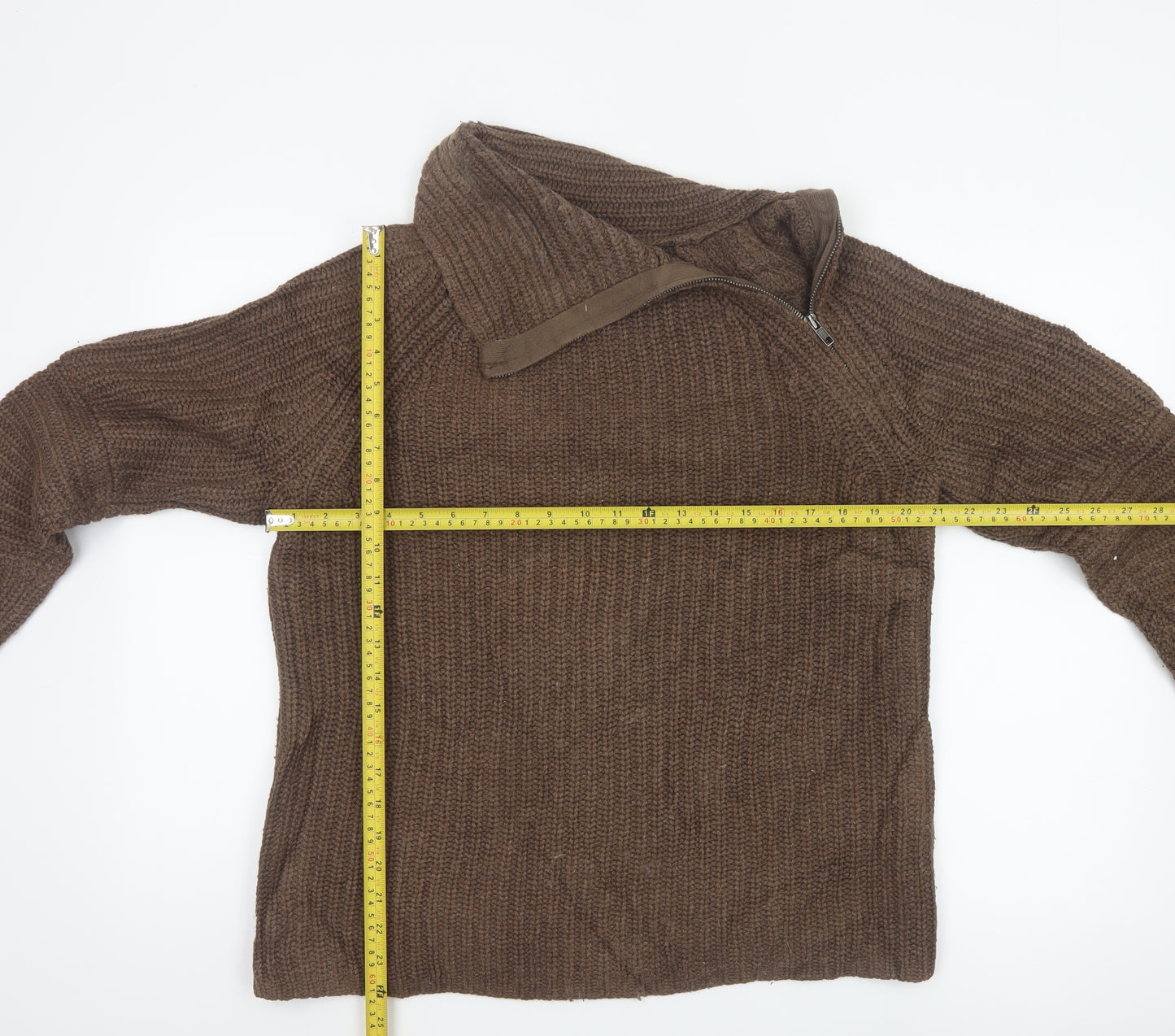 Gap Women Brown M Chunky Cable Knit 1/4 Zip High Neck Jumper