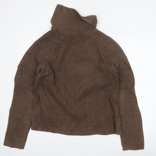 Gap Women Brown M Chunky Cable Knit 1/4 Zip High Neck Jumper
