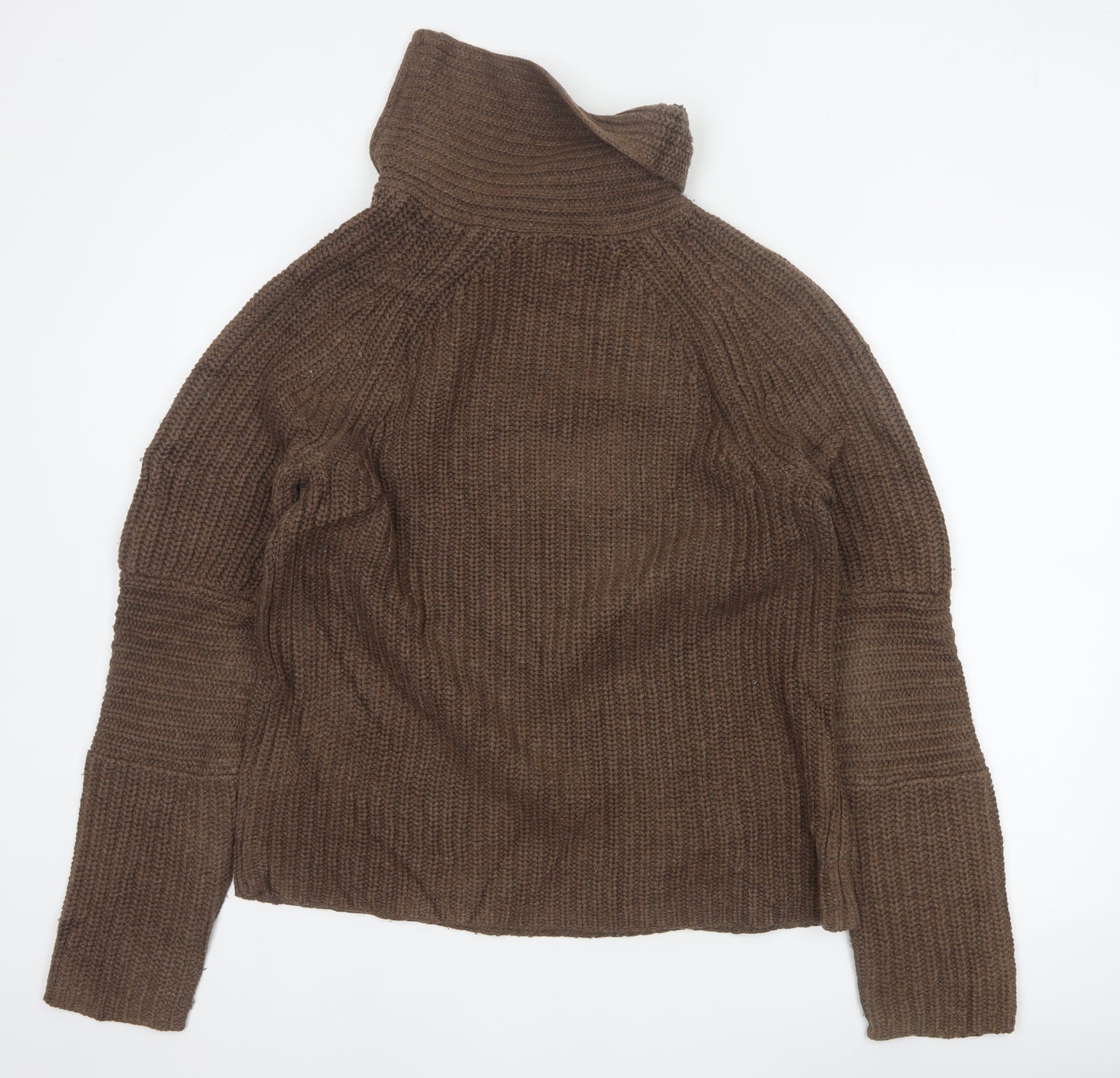 Gap Women Brown M Chunky Cable Knit 1/4 Zip High Neck Jumper