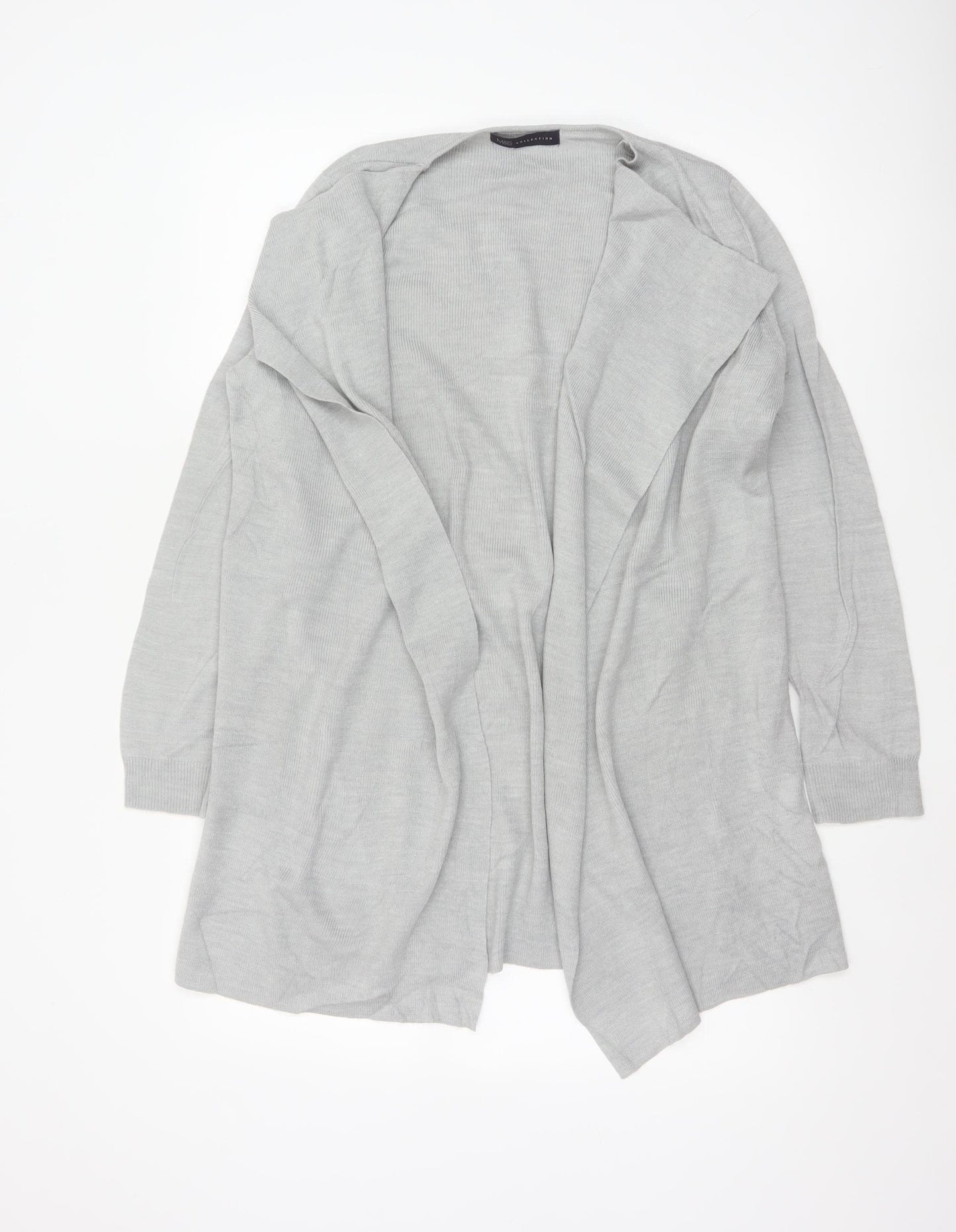 M&S Women Grey Medium Open Front Waterfall Longline Knit Cardigan