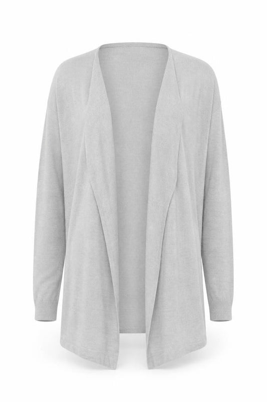 M&S Women Grey Medium Open Front Waterfall Longline Knit Cardigan