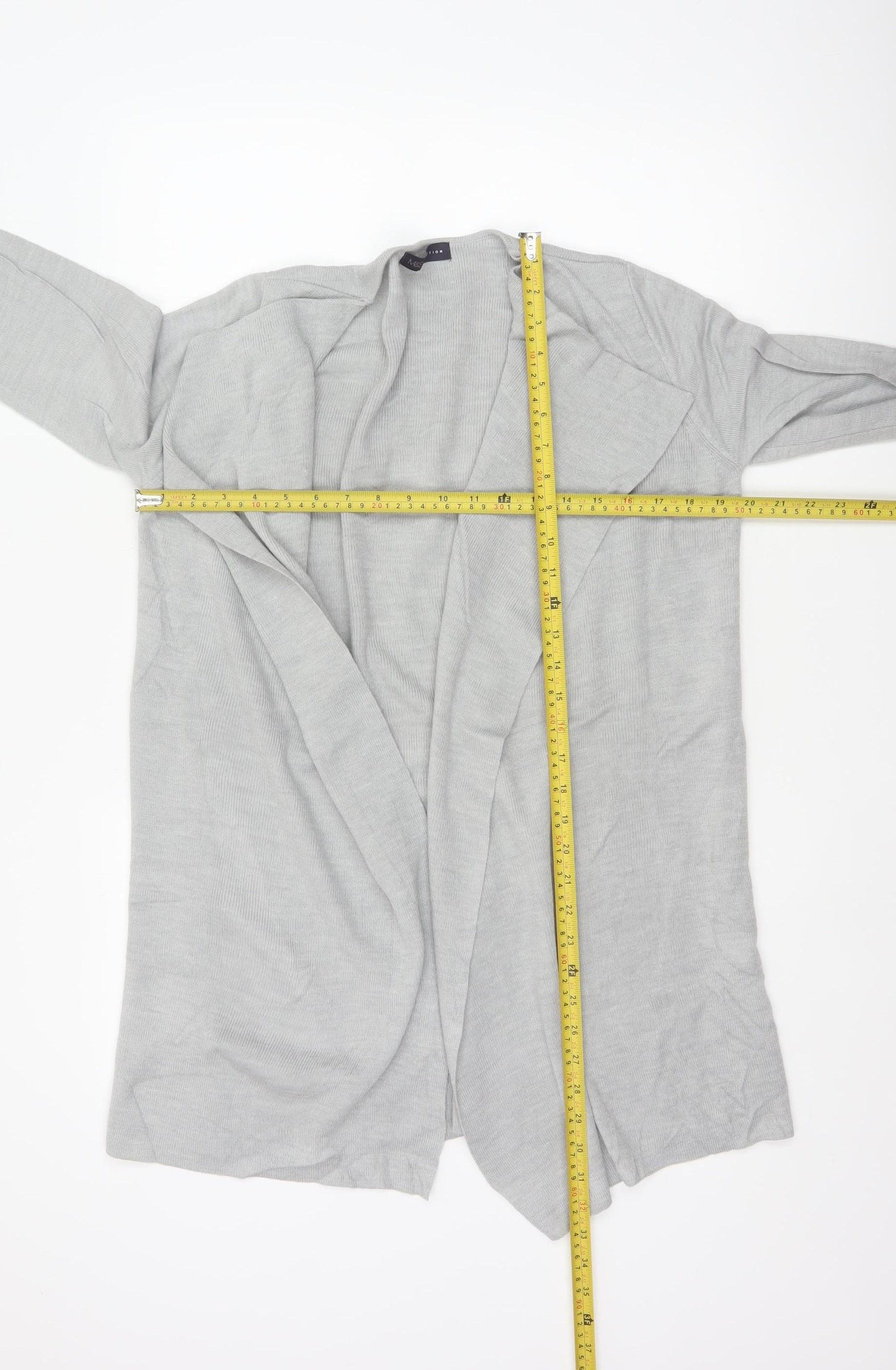 M&S Women Grey Medium Open Front Waterfall Longline Knit Cardigan