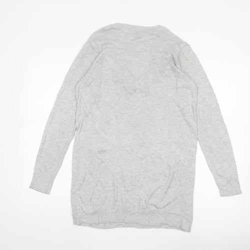 Dorothy Perkins Women Grey UK 10 Ruffle V-Neck Longline Knit Jumper