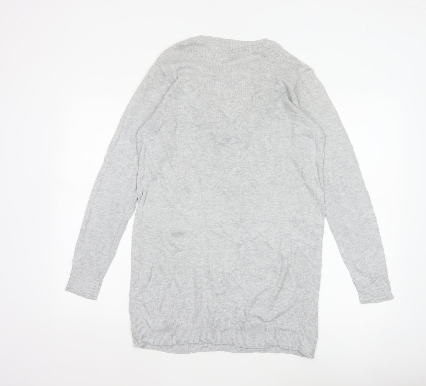 Dorothy Perkins Women Grey UK 10 Ruffle V-Neck Longline Knit Jumper