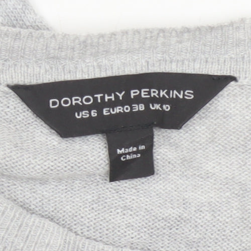 Dorothy Perkins Women Grey UK 10 Ruffle V-Neck Longline Knit Jumper