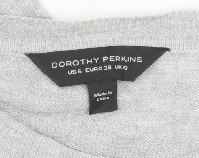 Dorothy Perkins Women Grey UK 10 Ruffle V-Neck Longline Knit Jumper