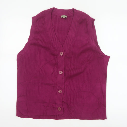 Patra Women Purple L Sleeveless V-Neck Rib Knit Button Vest Cardigan