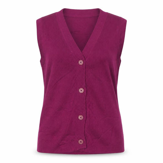 Patra Women Purple L Sleeveless V-Neck Rib Knit Button Vest Cardigan