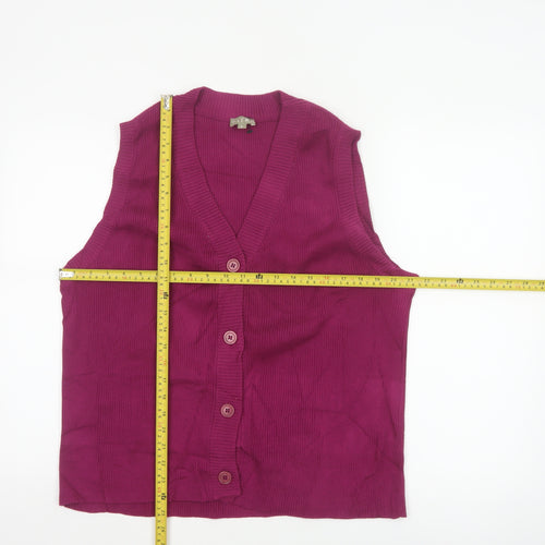 Patra Women Purple L Sleeveless V-Neck Rib Knit Button Vest Cardigan