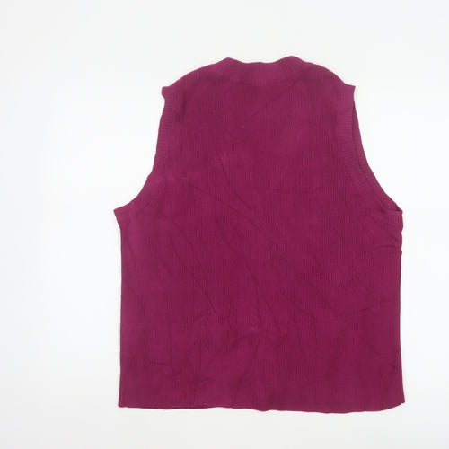 Patra Women Purple L Sleeveless V-Neck Rib Knit Button Vest Cardigan