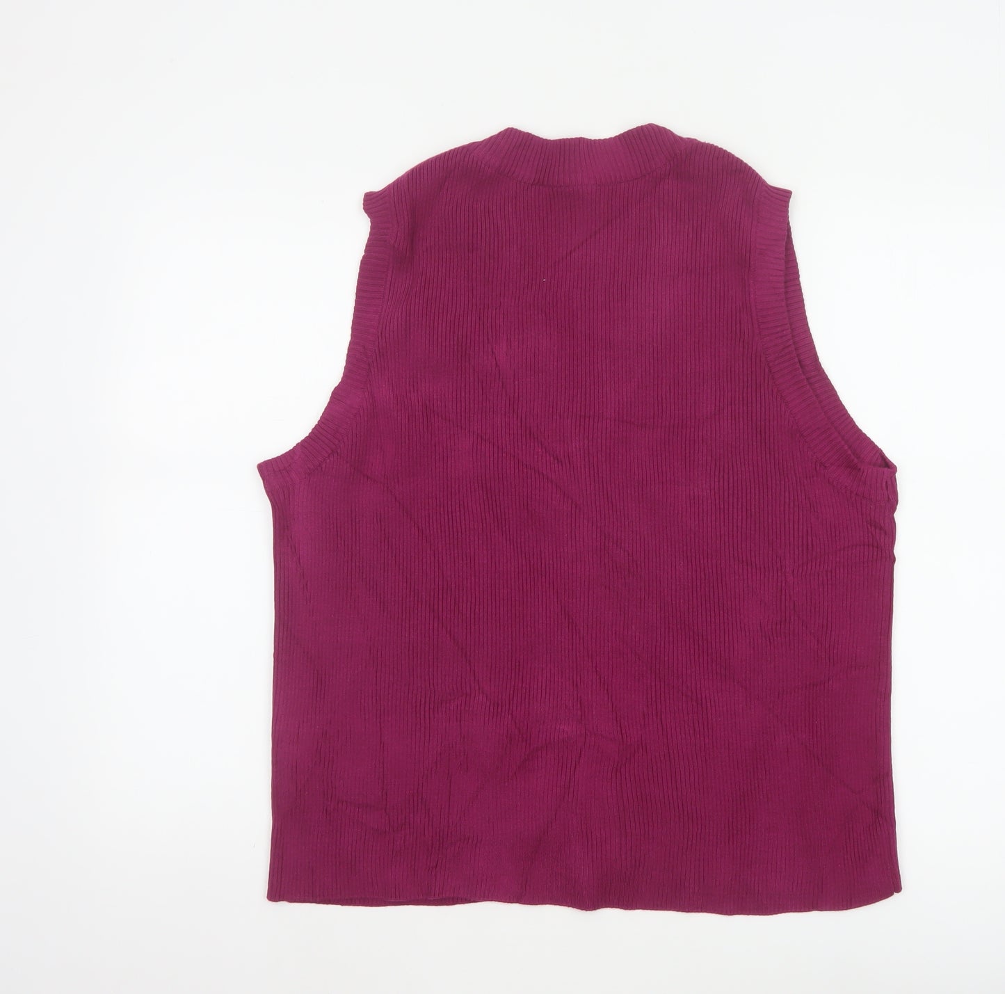 Patra Women Purple L Sleeveless V-Neck Rib Knit Button Vest Cardigan
