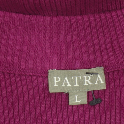 Patra Women Purple L Sleeveless V-Neck Rib Knit Button Vest Cardigan