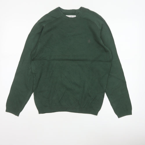 Original Penguin Men’s Green S Crew Neck Cotton Logo Pullover Jumper