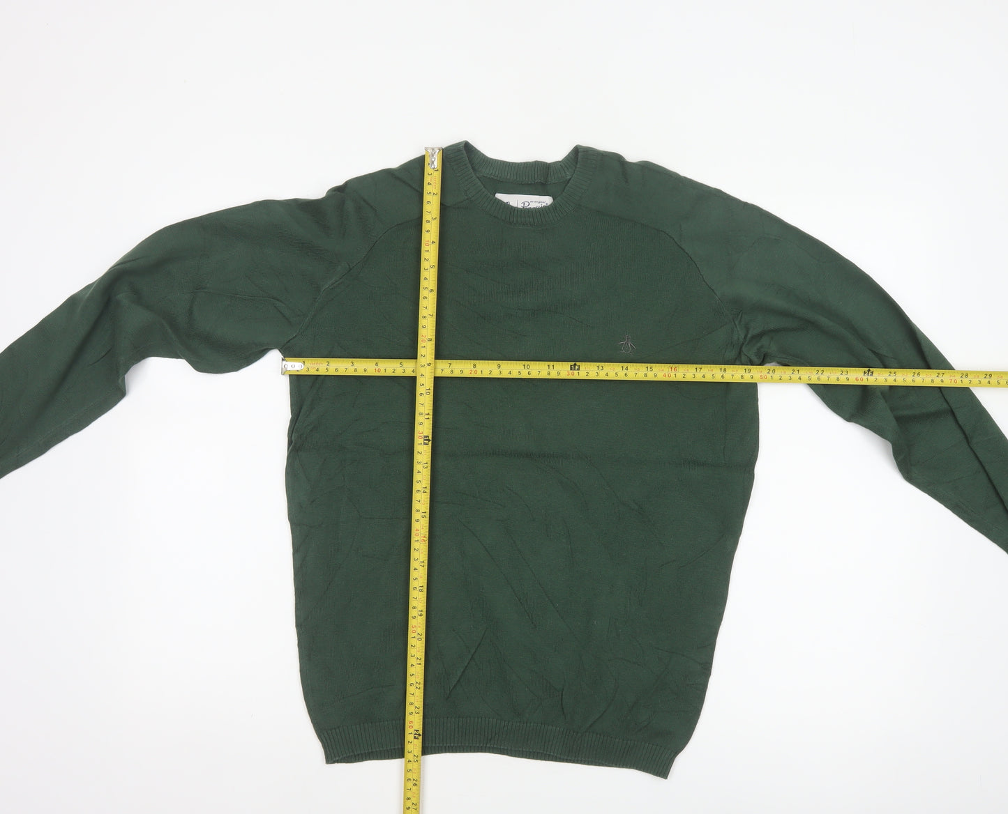 Original Penguin Men’s Green S Crew Neck Cotton Logo Pullover Jumper