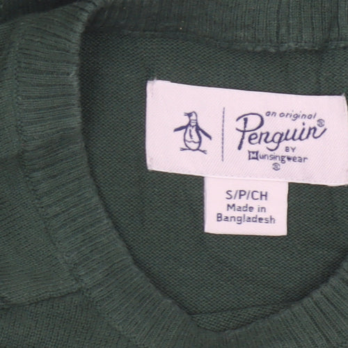 Original Penguin Men’s Green S Crew Neck Cotton Logo Pullover Jumper