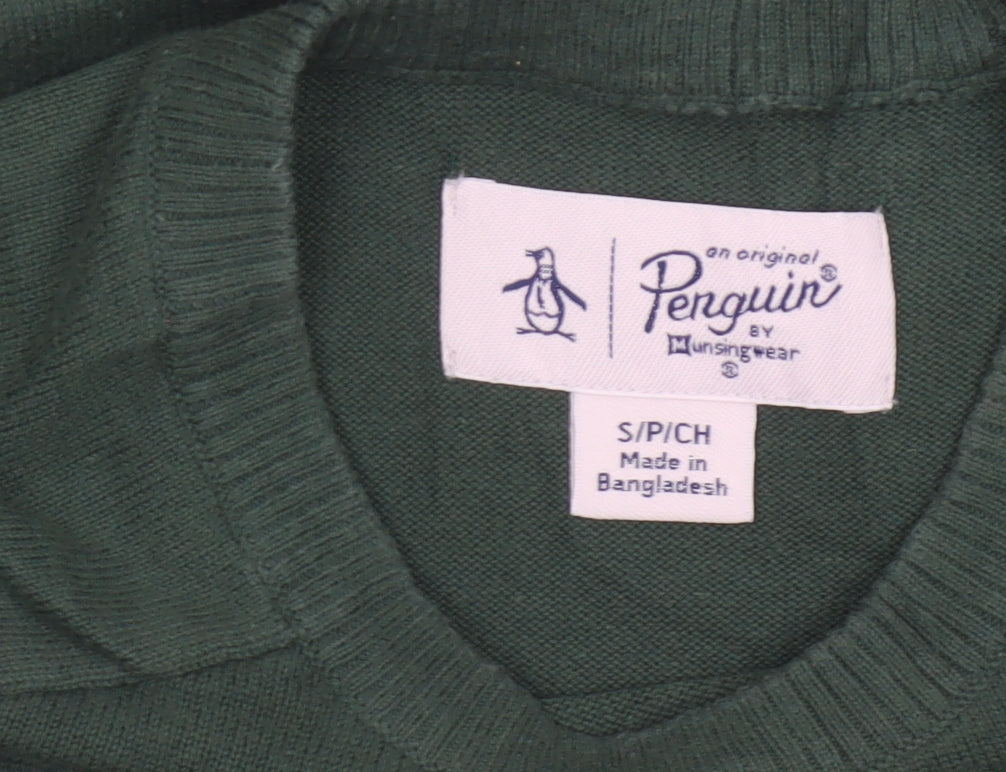 Original Penguin Men’s Green S Crew Neck Cotton Logo Pullover Jumper