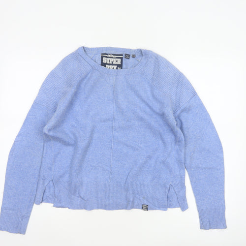 Superdry Women Blue UK 14 Cashmere Blend Crew Neck Raglan Jumper