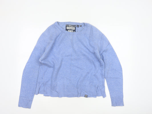 Superdry Women Blue UK 14 Cashmere Blend Crew Neck Raglan Jumper