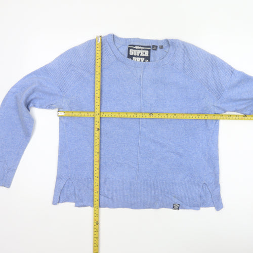 Superdry Women Blue UK 14 Cashmere Blend Crew Neck Raglan Jumper