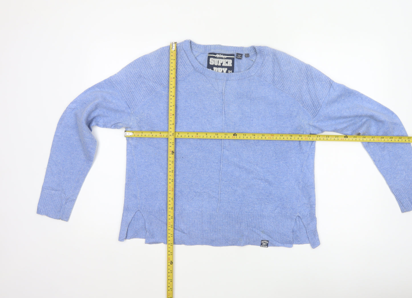 Superdry Women Blue UK 14 Cashmere Blend Crew Neck Raglan Jumper